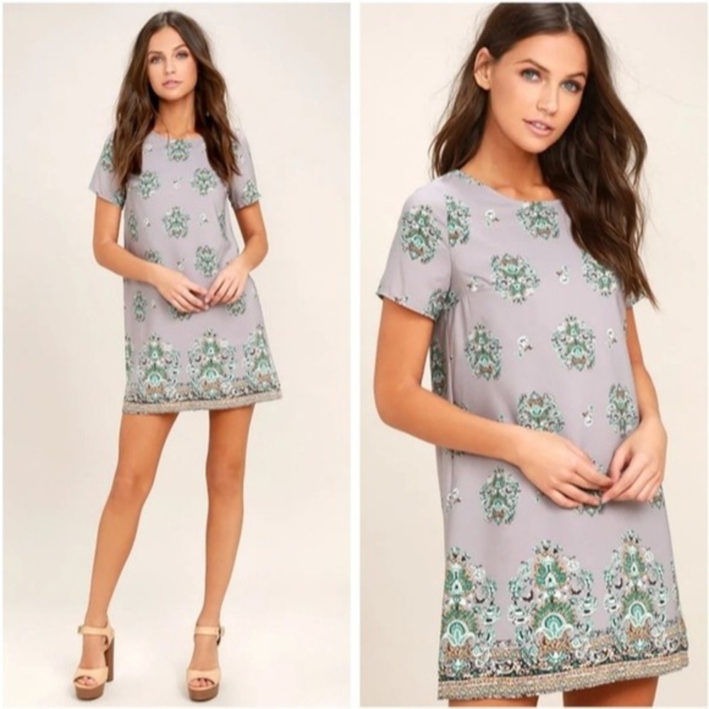 Lulus Dandy Lion Paisley Pattern Lilac Purple Shift Dress Small